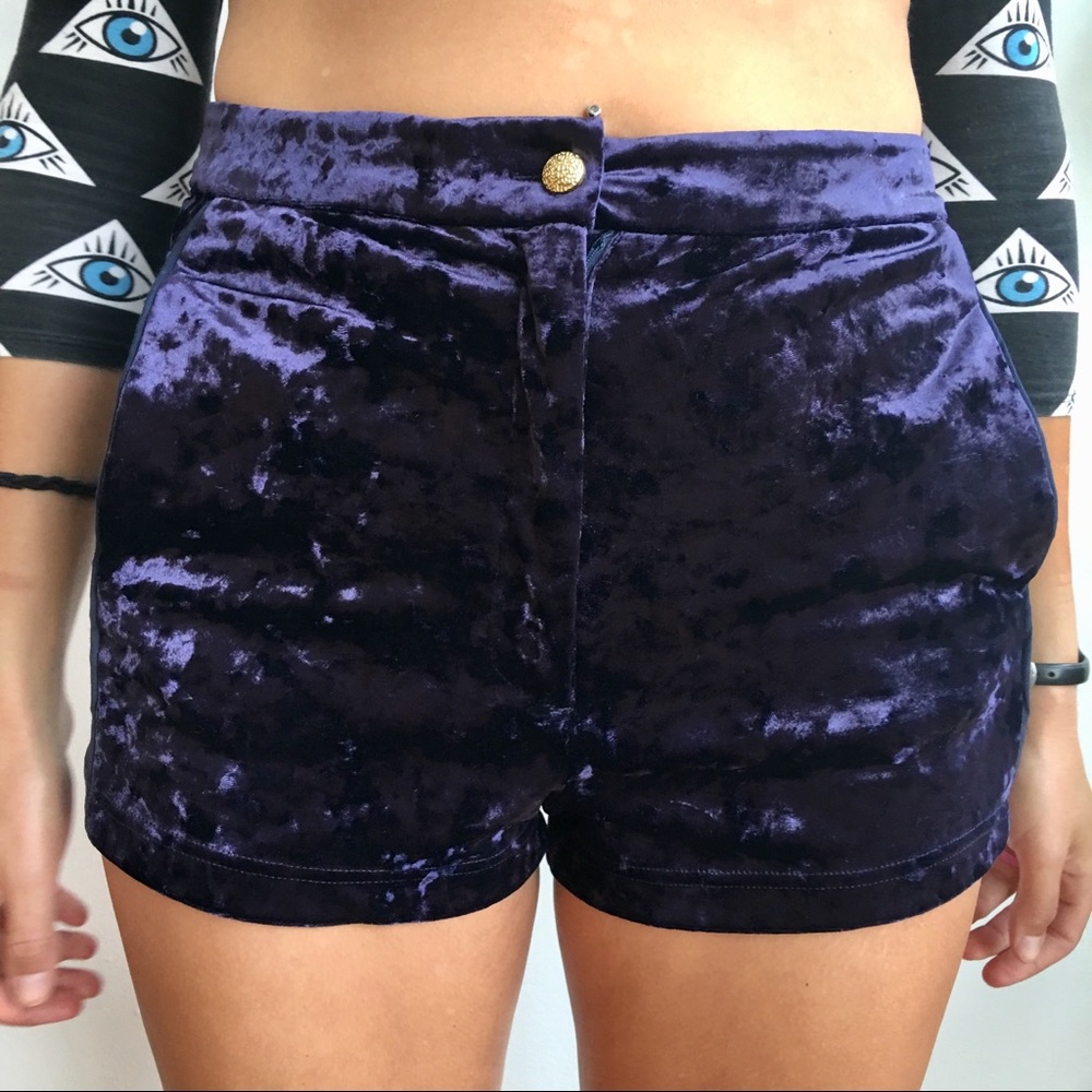 Velvet purple shorts Topshop